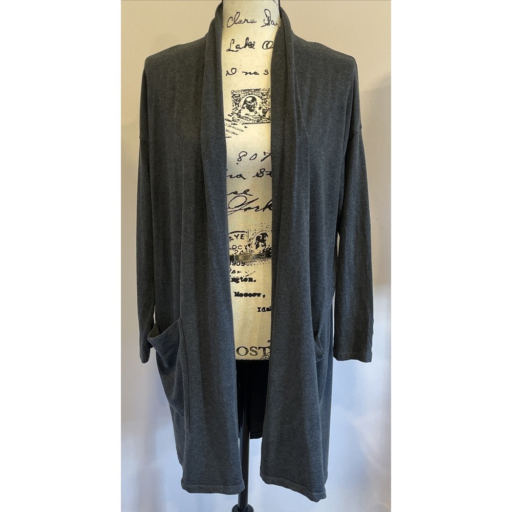 Eileen Fisher 2PC Charcoal Gray Cotton Dress Cardigan Set M Minimalist Lagenlook - Picture 15 of 16